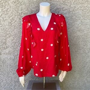 POPSUGAR Red and White Polka Dot Blouse